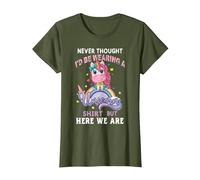 Never Thought I'd Be Wearing A Unicorn Dad Father T-Shirt, Women, Olive Green, Medium