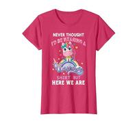 Never Thought I'd Be Wearing A Unicorn Dad Father T-Shirt, Women, Red Heather, X-Small