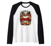 Never Trust a Skinny Chef Funny Dad BBQ Cook Grilling Raglan Baseball Tee