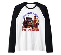 Never Trust a Skinny Pit Master BBQ Smoker Cook Raglan Baseball Tee
