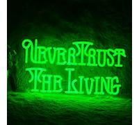 Never Trust The Living Neon Sign Cool Green Led Neon Light For Wall Decor Dimmable USB Powered Letters Light Up Sign For Halloween Party Chamber of Secrets Script killing Terror House Man Cave Room