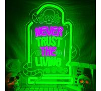 Never Trust The Living Neon Sign Led Sign for Wall Decor Dimmable USB Powered Letters Light Up Sign For Party Chamber of Secrets Script killing Terror House Man Cave Decor