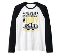 Never Underestimate A Boy Who Loves Chess Raglan Baseball Tee
