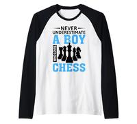 Never Underestimate A Boy Who Loves Chess Raglan Baseball Tee