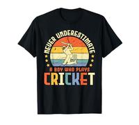 Never Underestimate A Boy Who Plays Cricket Player Boys Kids T-Shirt