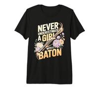 Never Underestimate A Girl with A Baton Flowers Premium T-Shirt