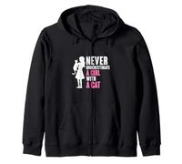 Never Underestimate A Girl With A Cat Cat Lover Feline Meow Zip Hoodie