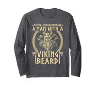 Never Underestimate a Man with A Viking Beard Long Sleeve T-Shirt, Adult Unisex, Dark Heather Grey, Small