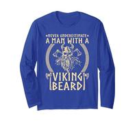 Never Underestimate a Man with A Viking Beard Long Sleeve T-Shirt, Adult Unisex, Royal Blue, Medium