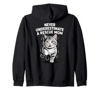 Never Underestimate A Rescue Mom Tabby Cat Adoption Zip Hoodie