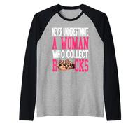 Never Underestimate A Woman Who Collect Rocks Retro Present Raglan Baseball Tee