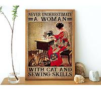 Never Underestimate A Woman With A Cat And Sewing Skills Poster cat and sewing Poster Cat and sewing Lover Poster Metal Tin Sign 6x8 inches