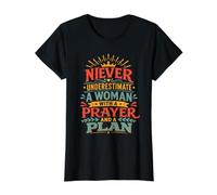 Never Underestimate A Woman with A Prayer and A Plan Value Graphic T-Shirt, Women, Black, S