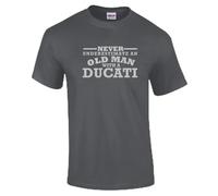 Never Underestimate an Old Man Ducati Style T-Shirt - Unisex Gift for Dad (UK, Alpha, L, Regular, Regular, Charcoal)