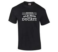 Never Underestimate an Old Man Ducati Style T-Shirt - Unisex Gift for Dad (UK, Alpha, XL, Regular, Regular, Black)