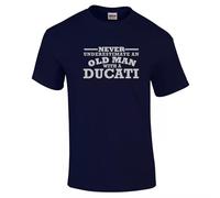 Never Underestimate an Old Man Ducati Style T-Shirt - Unisex Gift for Dad (UK, Alpha, XXL, Regular, Regular, Navy)