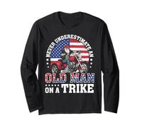 never underestimate an old man on a trike American flag Long Sleeve T-Shirt