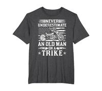 Never Underestimate an Old Man On A Trike Motorcycle T-Shirt, Men's Big and Tall, Dark Heather Grey, 2X Tall