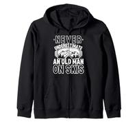 Never Underestimate An Old Man On Skis - Funny Winter Zip Hoodie