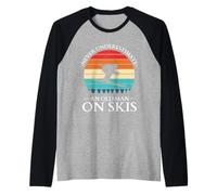 Never Underestimate an Old Man On Skis - Vintage Sunset Raglan Baseball Tee