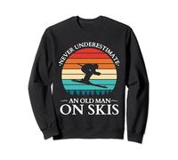 Never Underestimate An Old Man On Skis - Vintage Sunset Sweatshirt