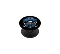 Never Underestimate An Old Man On The Ice Hockey PopSockets Adhesive PopGrip
