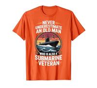 Never Underestimate an Old Man Who is A Submarine Veteran T-Shirt, Men, Orange, Medium