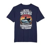 Never Underestimate an Old Man Who is A Submarine Veteran T-Shirt, Men's Big and Tall, Navy Blue, 2X Tall
