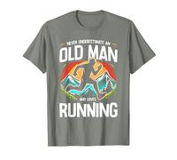 Never Underestimate an Old Man Who Loves Running Runner T-Shirt, Men, Olive Heather, X-Large