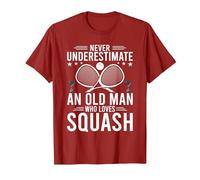 Never Underestimate an Old Man Who Loves Squash T-Shirt, Men, Cranberry Red, Medium