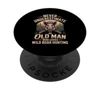 Never Underestimate An Old Man Who Loves Wild Boar Hunting PopSockets Adhesive PopGrip