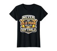 Never Underestimate an Old Man Who Plays Softball Men Player Value Graphic T-Shirt, Women, Black, S