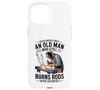 Never Underestimate an Old Man Who Still Burns Rods in 70s Case for iPhone 15
