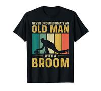 Never Underestimate An Old Man With A Broom Retro Curling T-Shirt