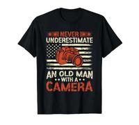 Never Underestimate an Old Man with A Camera Photographer Value Graphic T-Shirt, Men, Black, XL
