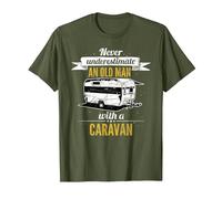 Never Underestimate an Old Man with a Caravan T-Shirt, Men, Olive Green, Large