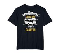 Never Underestimate an Old Man with a Caravan T-Shirt, Men's Big and Tall, Black, 3X Tall