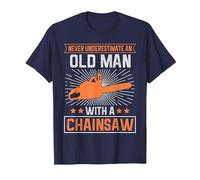 Never Underestimate an Old Man with a Chainsaw T-Shirt, Men, Navy Blue, 3X-Large