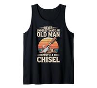 Never Underestimate an Old Man with A Chisel Woodworking Tank Top