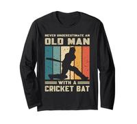 Never Underestimate an Old Man with A Cricket Bat Retro Long Sleeve T-Shirt