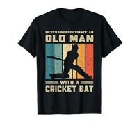 Never Underestimate an Old Man with A Cricket Bat Retro T-Shirt