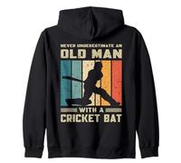 Never Underestimate An Old Man With A Cricket Bat Retro Zip Hoodie