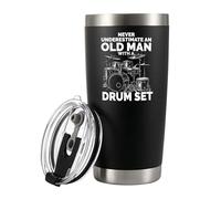 Never Underestimate An Old Man With A Drum Set Drummer Gifts For Grandpa Abuelo Dad Uncle Husband Drum Player Vacuum Insulated Stainless Steel Tumbler with Removable Lid and Straw 20 oz Black