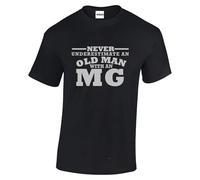 Never Underestimate an Old Man with a MG T-Shirt Silver Text, 100% Cotton, Classic Fit, Car Enthusiast Tee- Black (Size-XL)
