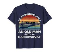 Never Underestimate An Old Man With A Narrow Boat Navy Funny T-Shirt