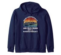 Never Underestimate An Old Man With A Narrow Boat Navy Funny Zip Hoodie