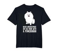 Never Underestimate an Old Man with A Pomeranian T-Shirt, Men's Big and Tall, Black, 6X Tall