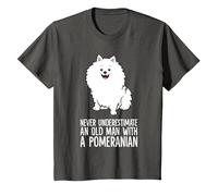 Never Underestimate an Old Man with A Pomeranian T-Shirt, Youth, Asphalt Grey, Large