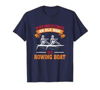 Never Underestimate an Old Man with A Rowing Boat Canoe T-Shirt, Men, Navy Blue, Medium