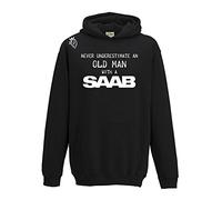 Never Underestimate an Old Man with A SAAB 1377 Hoodie. Black, Large